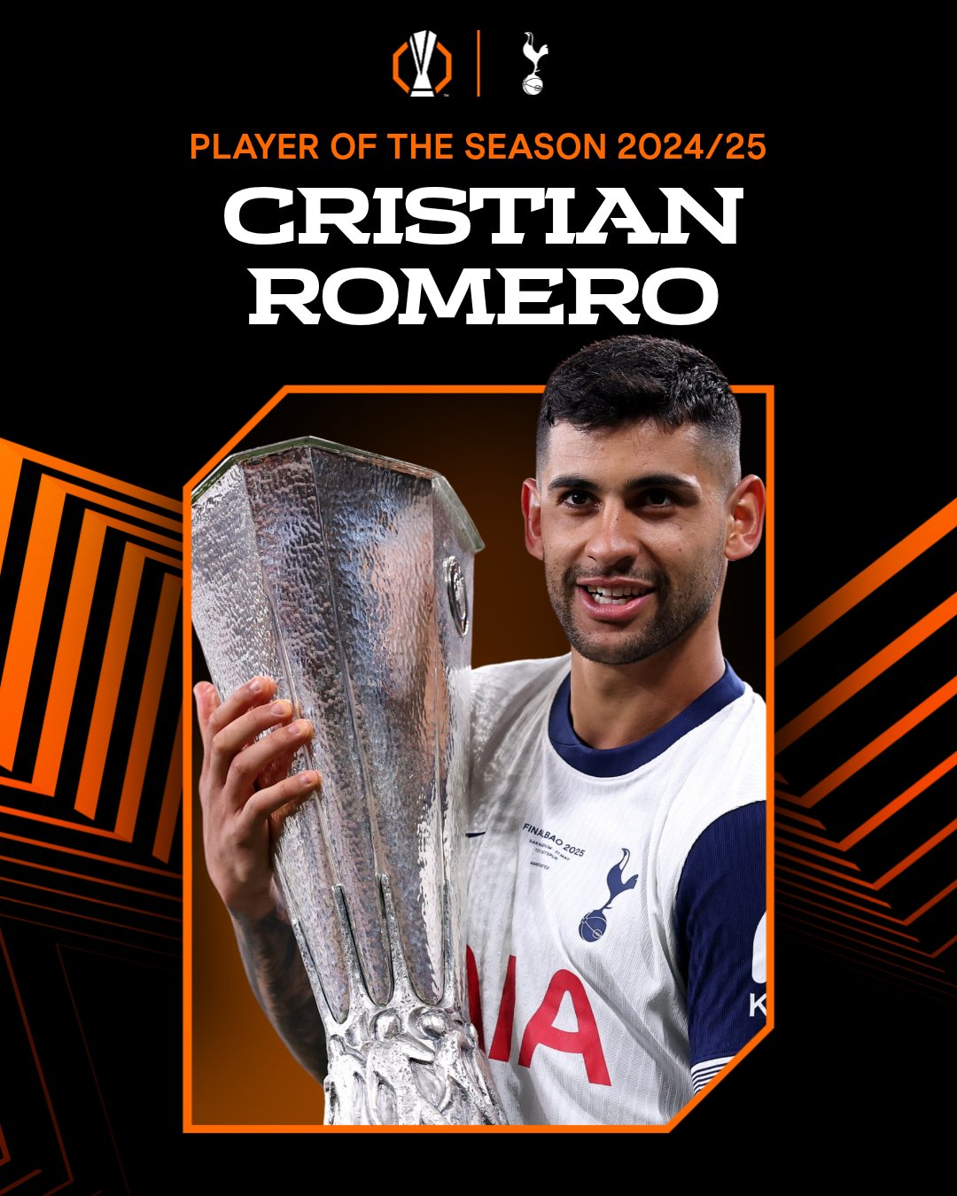 欧联杯官方公布本赛季最佳球员:热刺后卫克里斯蒂安·罗梅罗